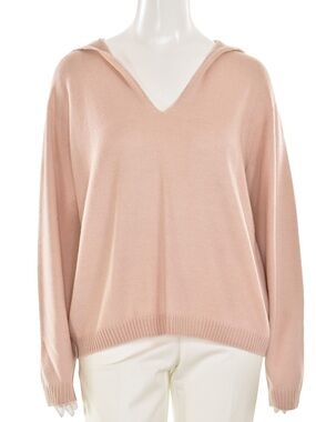 ST. JOHN hooded sweater in powder (pink) size L alpaca and wool blend